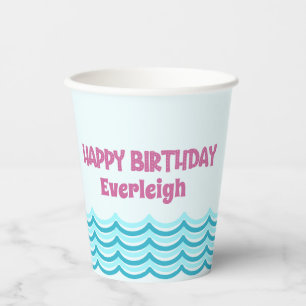 Teal and Pink Swimming Birthday Party Cup