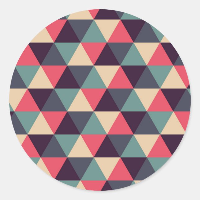 Teal And Pink Triangle Pattern Classic Round Sticker (Front)