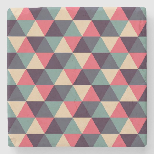 Teal And Pink Triangle Pattern Stone Coaster (Front)