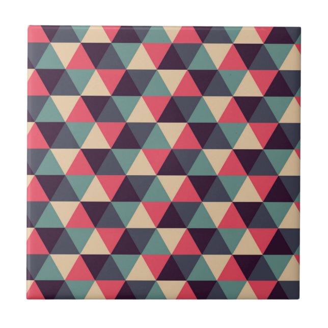 Teal And Pink Triangle Pattern Tile (Front)