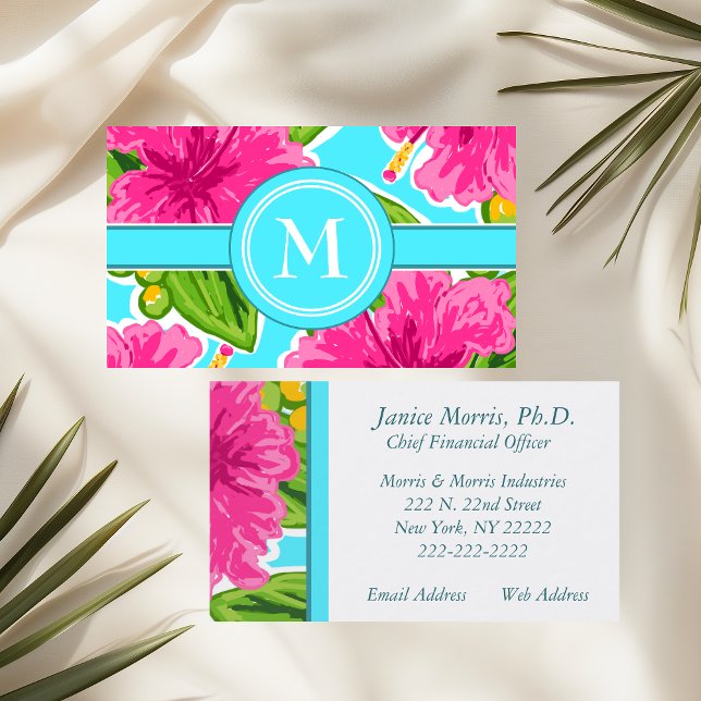 Teal and Pink Tropical Floral Initial Calling/ Business Card (Creator Uploaded)