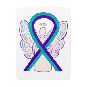 Teal and Purple Awareness Ribbon Angel Magnets