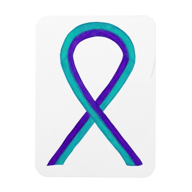 Teal and Purple Awareness Ribbon Art Magnets (Vertical)