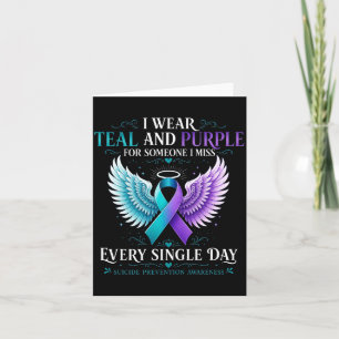 Teal And Purple Awareness Ribbon With Angel Wings Card