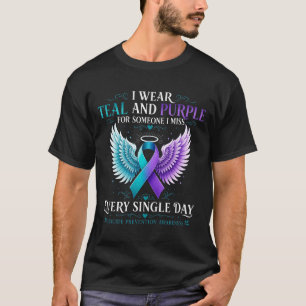 Teal And Purple Awareness Ribbon With Angel Wings T-Shirt