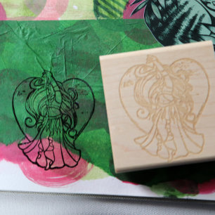 Teal and Purple Belly Dancer Love Heart            Rubber Stamp