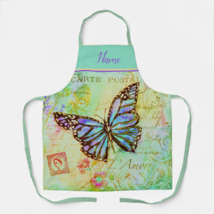 Teal and purple butterfly  apron