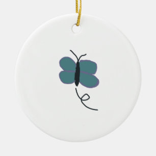 Teal And Purple Butterfly Ceramic Ornament
