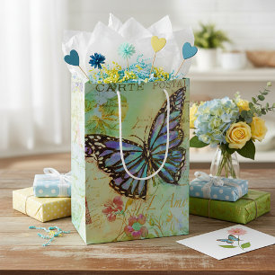 Teal and purple butterfly medium gift bag
