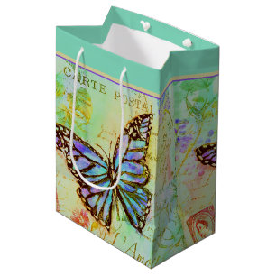 Teal and purple butterfly medium gift bag