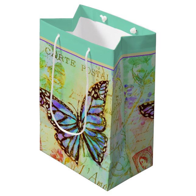 Teal and purple butterfly  medium gift bag (Front Angled)