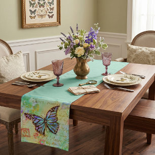 Teal and purple butterfly medium table runner
