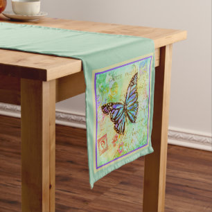 Teal and purple butterfly medium table runner