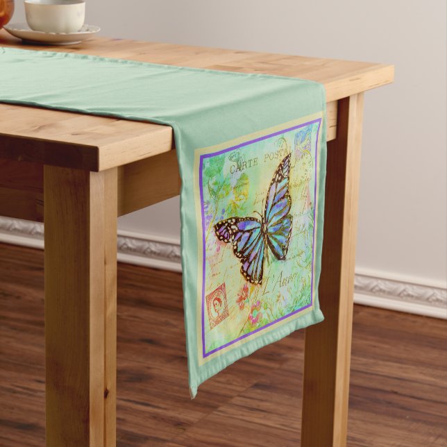 Teal and purple butterfly  medium table runner (In Situ)