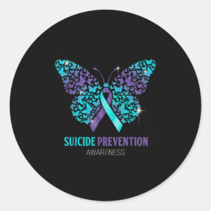 Teal And Purple Butterfly Suicide Prevention Aware Classic Round Sticker