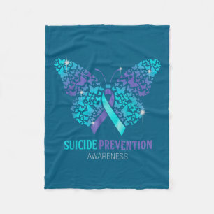 Teal And Purple Butterfly Suicide Prevention Aware Fleece Blanket