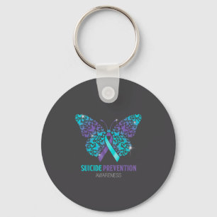 Teal And Purple Butterfly Suicide Prevention Aware Key Ring
