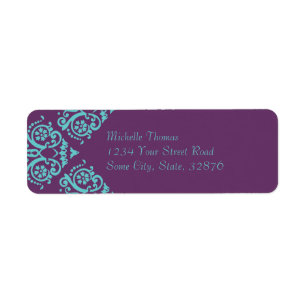 Teal and Purple Elegant Damask Return Address Label