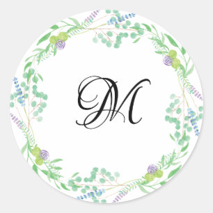 Teal and Purple Floral Monogram Wreath Sticker