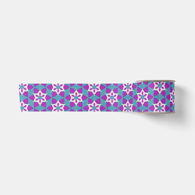 Teal and Purple Flower Pattern PP4 Satin Ribbon (Front)