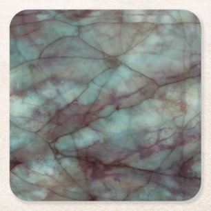 Teal and Purple Fluorite Marble Square Paper Coaster