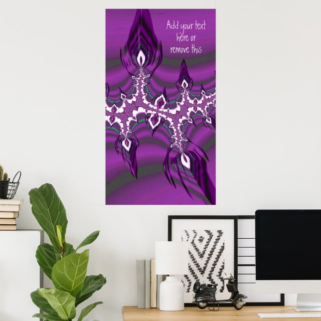 Teal and Purple Fractal Feathers with Custom Quote Poster (Home Office)