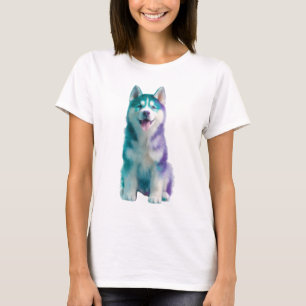 Teal and Purple Husky Pup Illustration Women T-Shirt