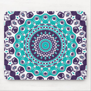 Teal and Purple Mandala Bold Geometric Symmetry Mouse Pad