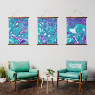 Teal and Purple Marble Fluid Art Hanging Tapestry