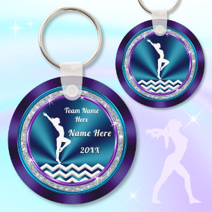 Teal and Purple Personalised Gymnastic Gift Ideas Key Ring