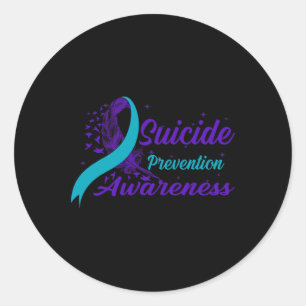 Teal And Purple Ribbon Semicolon Suicide Preventio Classic Round Sticker
