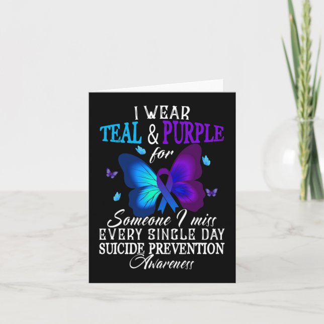 Teal and Purple Ribbon Suicide Prevention Awarenes Card (Front)