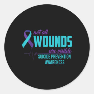 Teal And Purple Ribbon Suicide Prevention Awarenes Classic Round Sticker