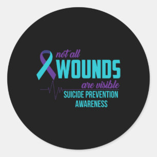 Teal and Purple Ribbon Suicide Prevention Awarenes Classic Round Sticker