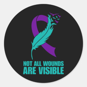 Teal And Purple Ribbon Suicide Prevention Awarenes Classic Round Sticker