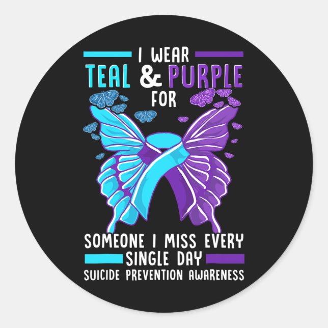 Teal and Purple Ribbon Suicide Prevention Awarenes Classic Round Sticker (Front)