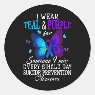 Teal and Purple Ribbon Suicide Prevention Awarenes Classic Round Sticker