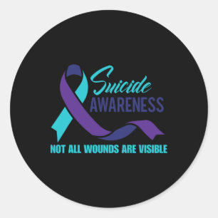 Teal And Purple Ribbon Suicide Prevention Awarenes Classic Round Sticker