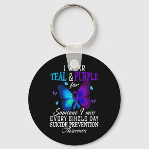 Teal and Purple Ribbon Suicide Prevention Awarenes Key Ring