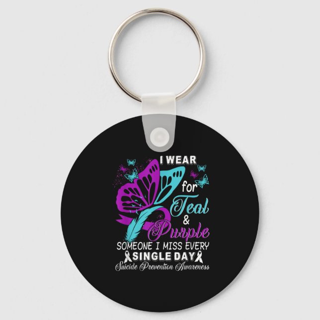 Teal And Purple Ribbon Suicide Prevention Awarenes Key Ring (Front)