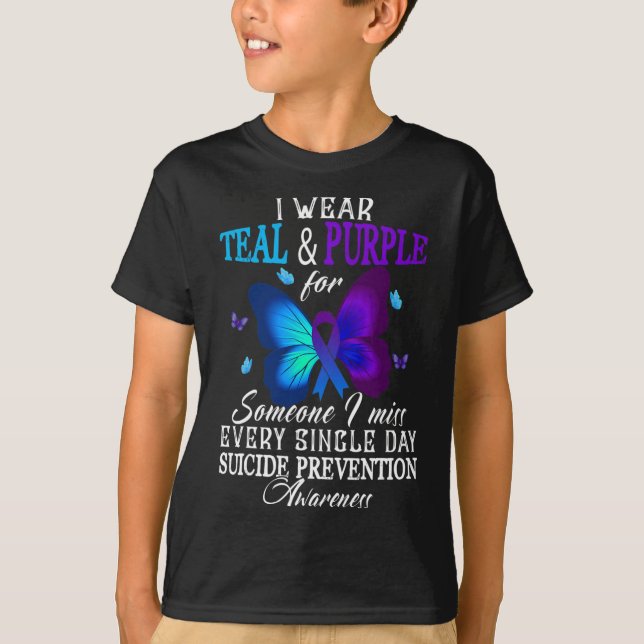Teal and Purple Ribbon Suicide Prevention Awarenes T-Shirt (Front)