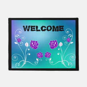 Teal And Purple Roses Doormat