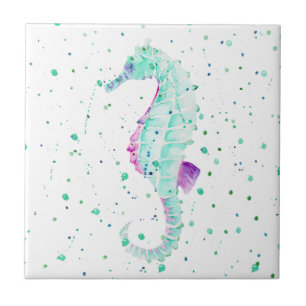 Teal and Purple Seahorse Ceramic Tile