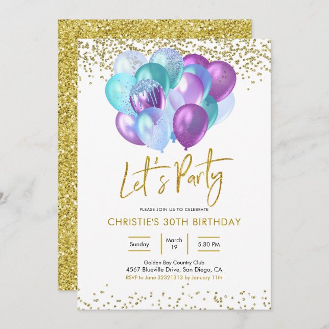 Teal and Purple Sparkling Party Invitation (Front/Back)