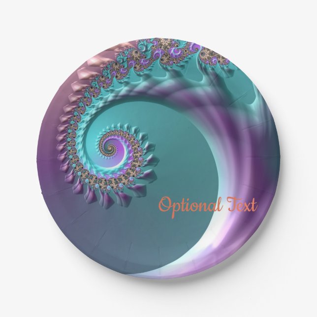 Teal and Purple Spiral Fractal Paper Party Plates (Front)