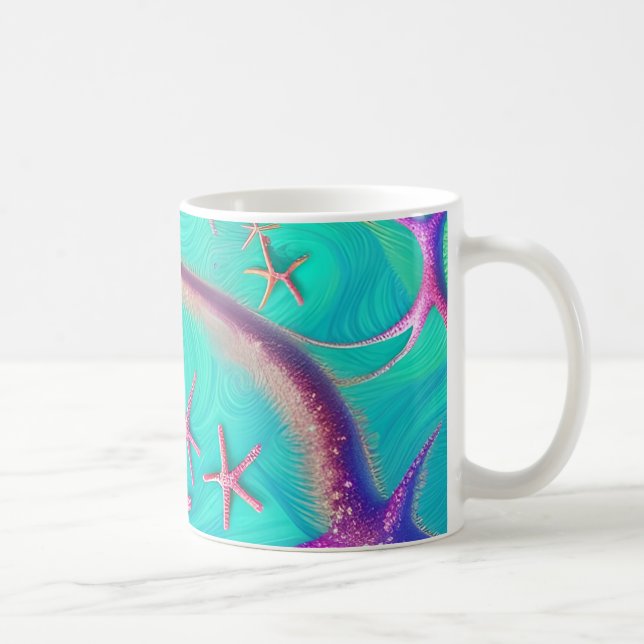  Teal and Purple Starfish Beachy  Coffee Mug (Right)