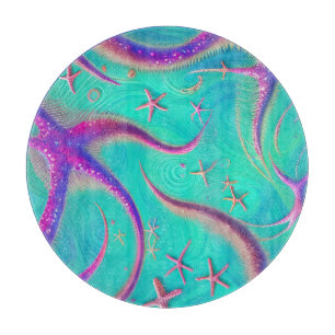 Teal and Purple Starfish Beachy Cutting Board