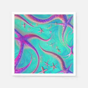  Teal and Purple Starfish Beachy  Napkin
