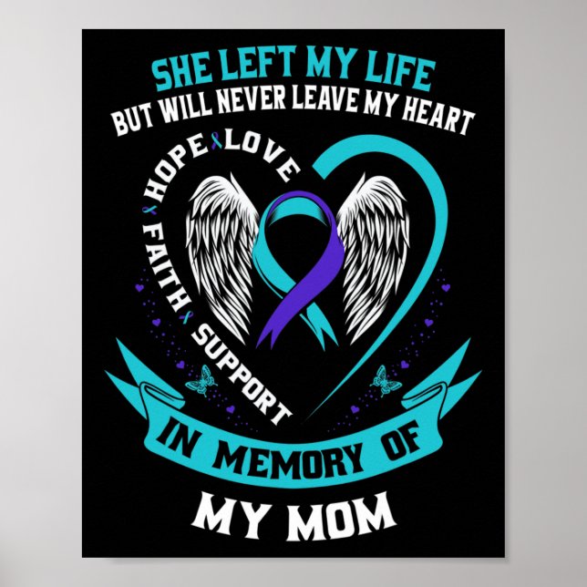Teal and Purple Suicide Awareness Ribbon Mum Memor Poster (Front)