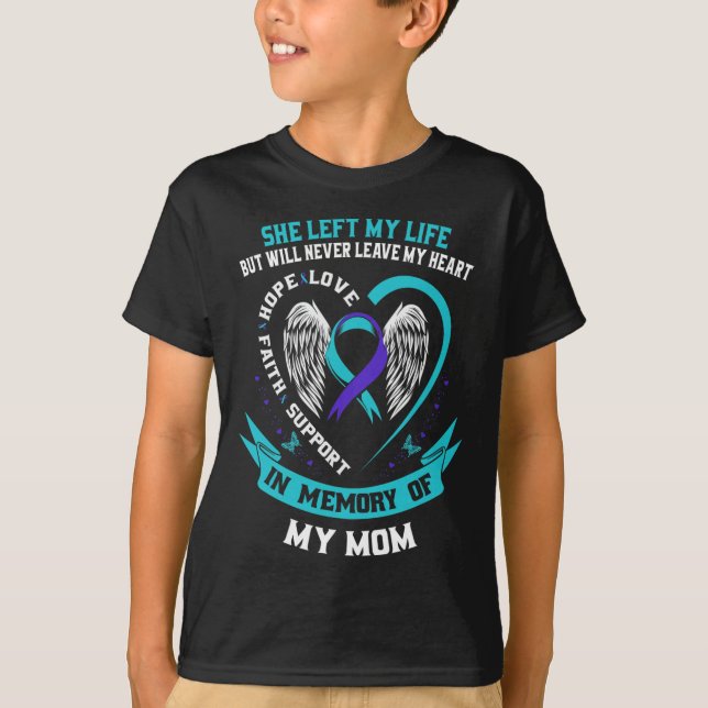 Teal and Purple Suicide Awareness Ribbon Mum Memor T-Shirt (Front)